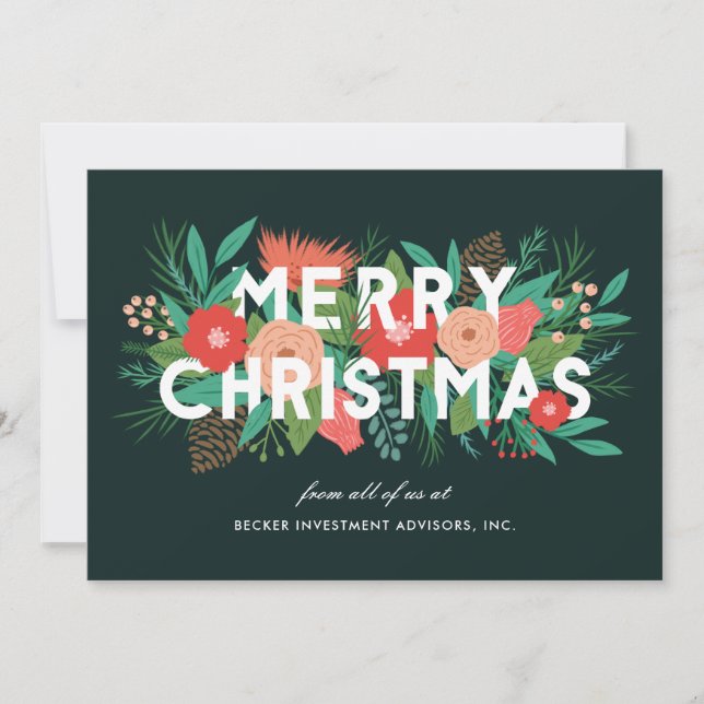 Modern Bold Floral Merry Christmas Corporate  Holiday Card (Front)