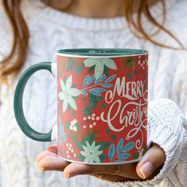 Modern Bold Floral Merry Christmas Mug (Modern Bold Floral Merry Christmas Mug)