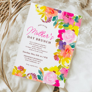 Modern bold flowers script mother's day brunch invitation