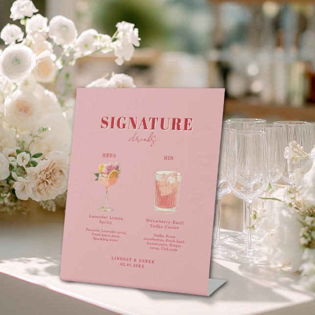 Modern Bold Font His & Hers Drinks Wedding Pedestal Sign (Modern Bold Font His & Hers Drinks Wedding Pedestal Sign)