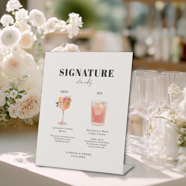 Modern Bold Font His & Hers Drinks Wedding Pedestal Sign (Modern Bold Font His & Hers Drinks Wedding Pedestal Sign)