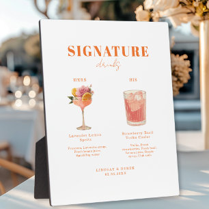Modern Bold Font His & Hers Drinks Wedding Plaque