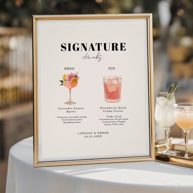 Modern Bold Font His & Hers Drinks Wedding Poster (Modern Bold Font His & Hers Drinks Wedding Poster)