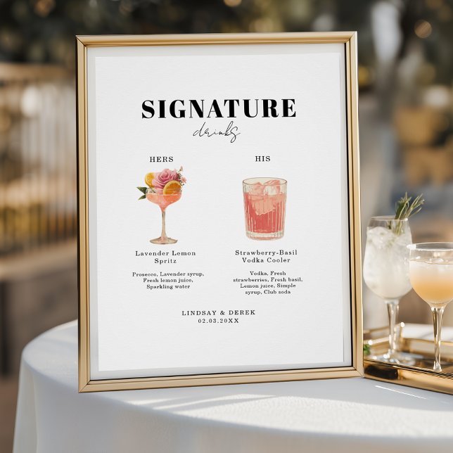 Modern Bold Font His & Hers Drinks Wedding Poster (Modern Bold Font His & Hers Drinks Wedding Poster)