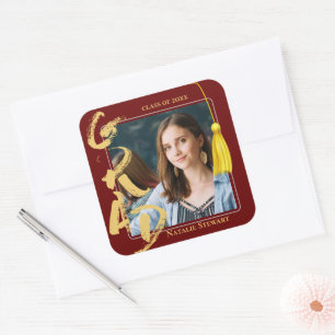 Modern Bold Font Photo Graduation Tassel Square Sticker