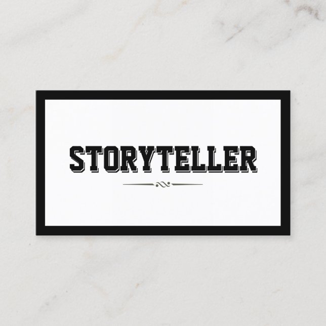 Modern Bold Frame Typography Storyteller  Business Card (Front)