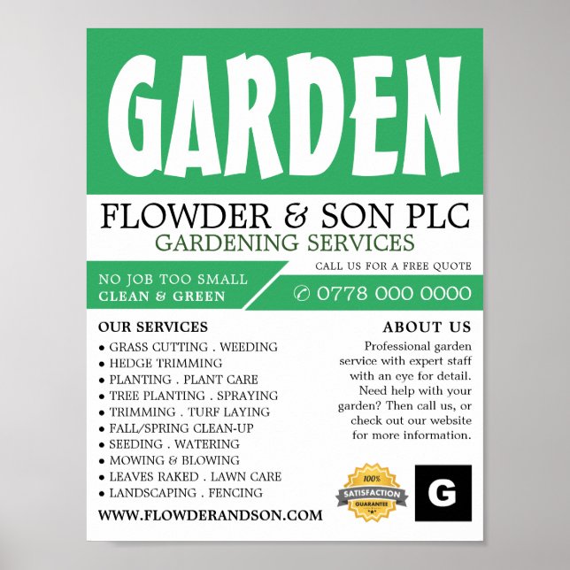 Modern Bold, Gardening Service, Horticulturist Poster (Front)