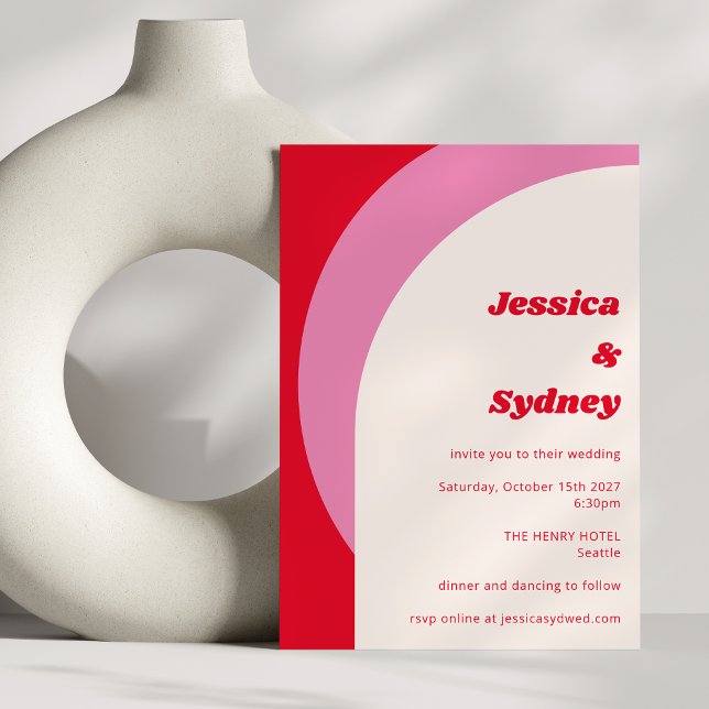 Modern Bold Geometric Arch Red Pink Invitation (Creator Uploaded)