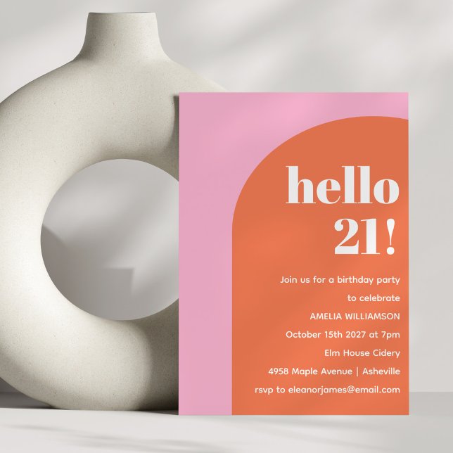 Modern Bold Geometric Pink Orange 21st Birthday Invitation (Creator Uploaded)