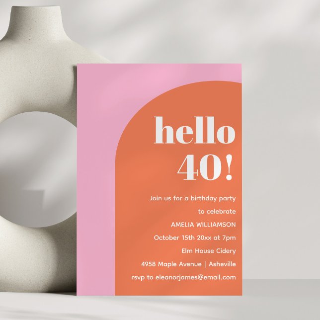 Modern Bold Geometric Pink Orange 40th Birthday Invitation (Creator Uploaded)