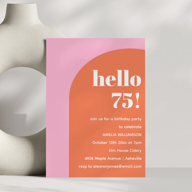 Modern Bold Geometric Pink Orange 75th Birthday Invitation (Creator Uploaded)