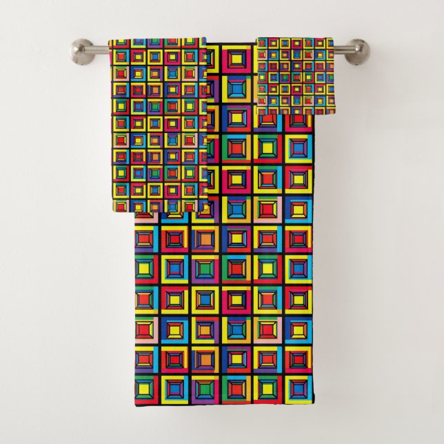 Modern Bold Geometric Tiles Bath Towel Set (Insitu)