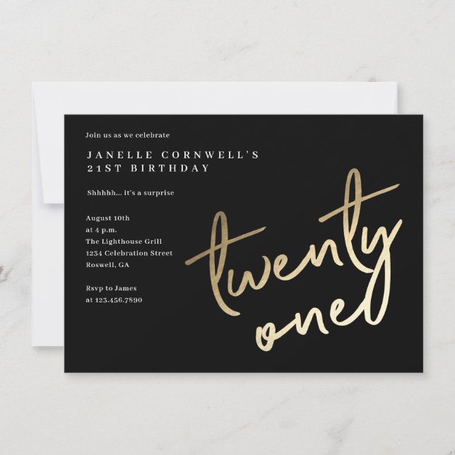 Modern Bold Gold Type 21st Birthday Invitation (Front)