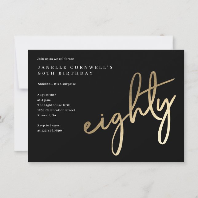 Modern Bold Gold Type 80th Birthday Invitation (Front)