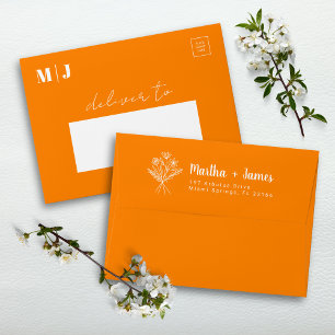 Modern Bold Golden Orange Floral Wedding Address Envelope