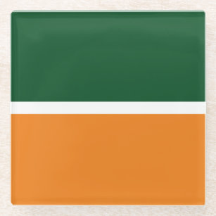Modern Bold Green Bright Orange Colour Blocks Glass Coaster