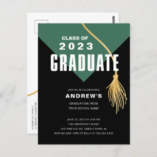 Modern Bold Green Grad Cap Graduation Postcard
