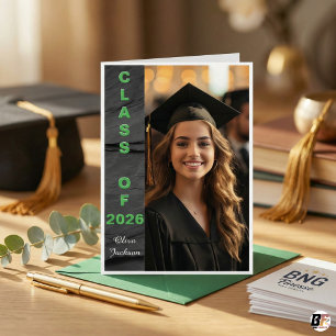 Modern Bold Green Vertical Text Class of 26 Photo Invitation