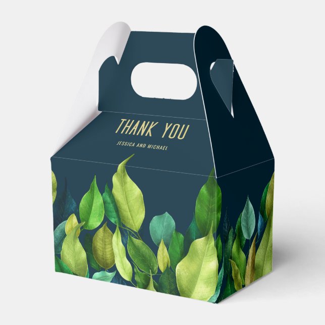 Modern Bold Greenery Deep Blue Wedding Thank You Favour Box (Front Side)