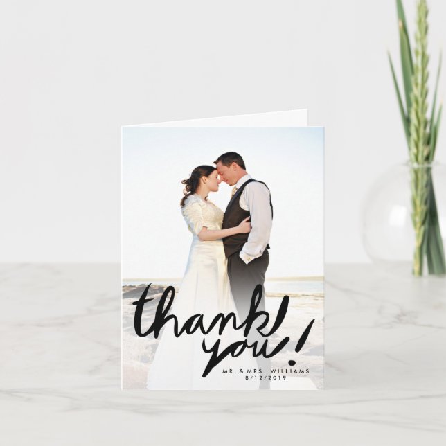Modern Bold Hand Script Photo Thank You Card (Front)
