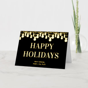 Modern Bold Happy Holidays Black Gold Foil Greeting Card