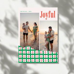 Modern Bold Happy Holidays Family Photo Plaid Holiday Card