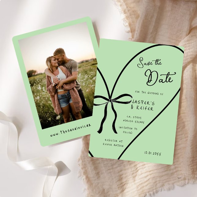 Modern Bold Heart Bow Photo Wedding Save The Date Invitation (Creator Uploaded)