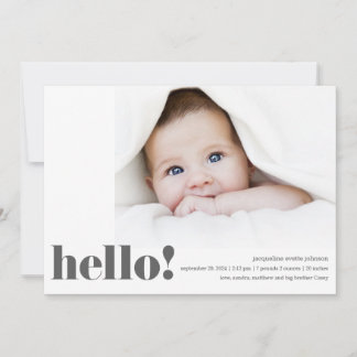 Modern Bold Hello Photo Birth Announcement