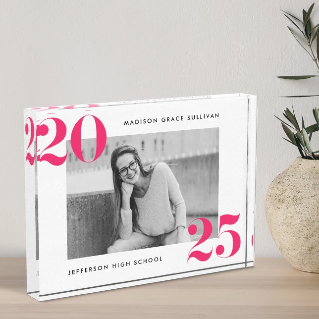 Modern Bold Hot Pink Class of 2025 Graduation Photo Block (Creator Uploaded)