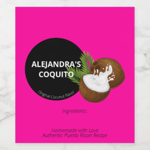 Modern Bold Hot Pink Coconut Coquito Bottle Wine Label