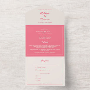 Modern Bold Hot Pink Fuchsia Retro Vibes Wedding All In One Invitation
