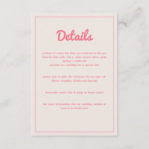 Modern Bold Hot Pink Fuchsia Retro Vibes Wedding Enclosure Card