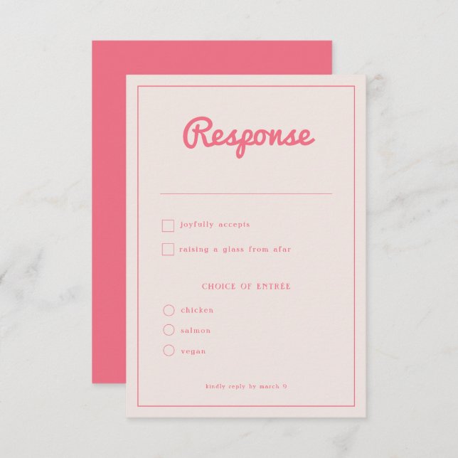 Modern Bold Hot Pink Fuchsia Retro Vibes Wedding RSVP Card (Front/Back)