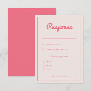 Modern Bold Hot Pink Fuchsia Retro Vibes Wedding RSVP Card