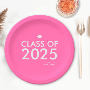 Modern Bold Hot Pink Graduation Party Paper Plate