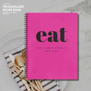 Modern Bold Hot Pink Retro Blank Family Recipe Notebook