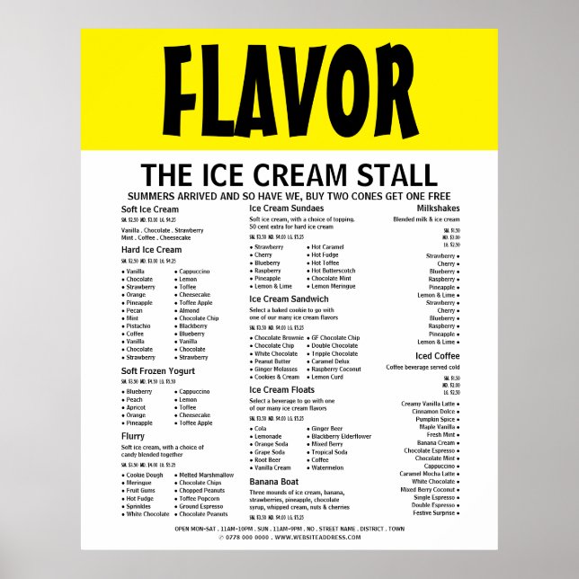 Modern Bold, Ice Cream Parlour Menu Poster (Front)