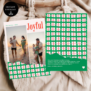 Modern Bold Joyful Family Photo Plaid Holiday Card