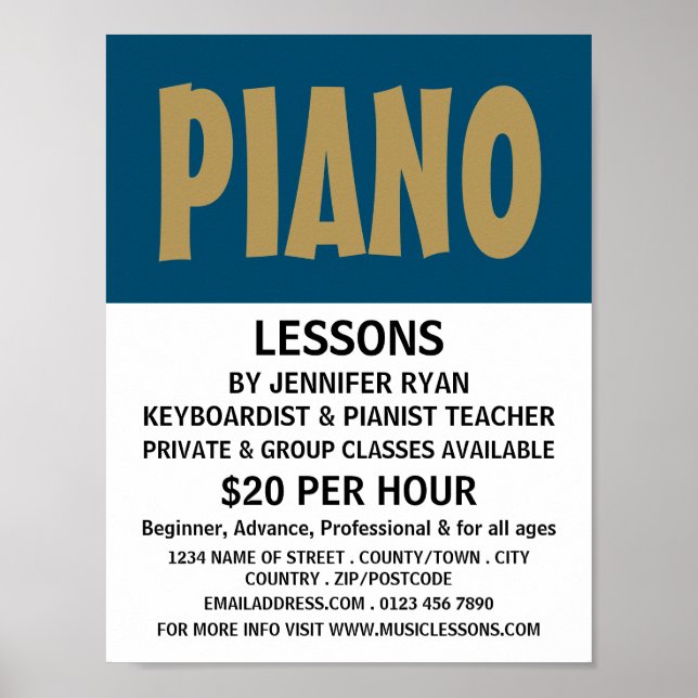 Modern Bold, Keyboard, Piano Lessons Poster (Front)