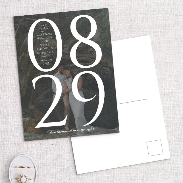 Modern Bold Large Date Photo Background Save The D Announcement Postcard (Creator Uploaded)