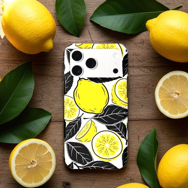 Modern Bold Lemon & Black Leaves  Seamless Pattern (Creator Uploaded)