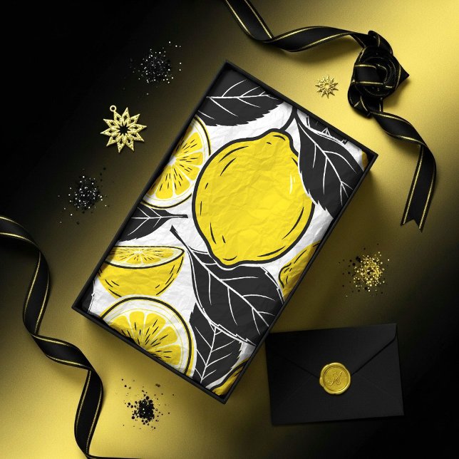 Modern Bold Lemon & Black Leaves  Seamless Pattern Tissue Paper (Creator Uploaded)