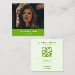 Modern Bold Lime Green Professional QR Code Photo Square Business Card