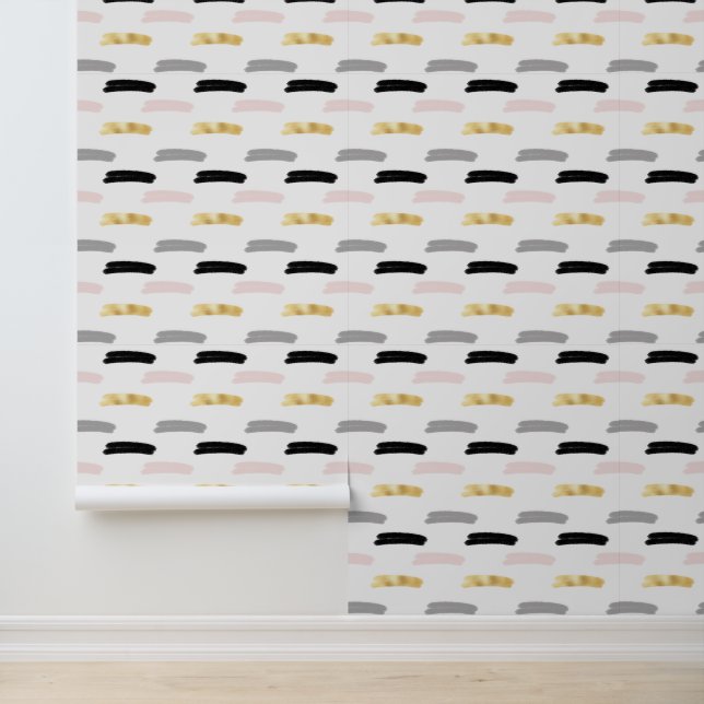 Modern Bold, Line Design, Black Gold Grey Pink Wallpaper (Application)