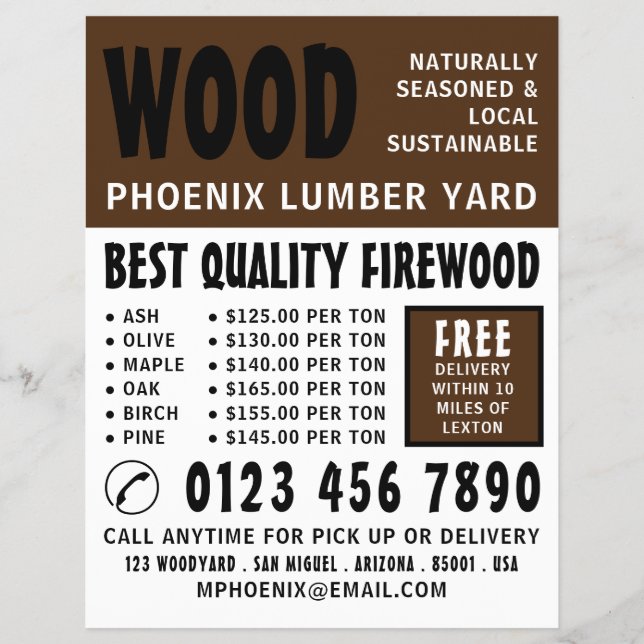 Modern Bold, Lumber/Timber/Wood Yard Advertising Flyer (Front)