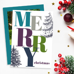 Modern Bold Merry Christmas Blue Photo Holiday Card