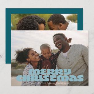 MODERN BOLD Merry Script Retro Photo Blues Holiday Card