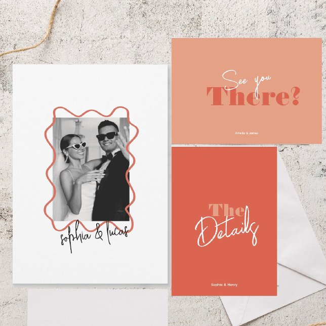 modern bold Minimal Colourful photo Wavy Wedding Invitation (Creator Uploaded)