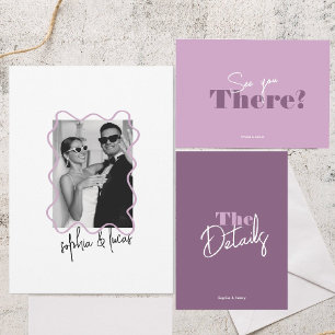 modern bold Minimal Lavender & lilac Wavy Wedding Invitation