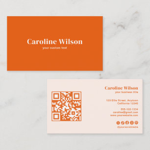 Modern Bold Minimal Orange QR Code Social Media Business Card